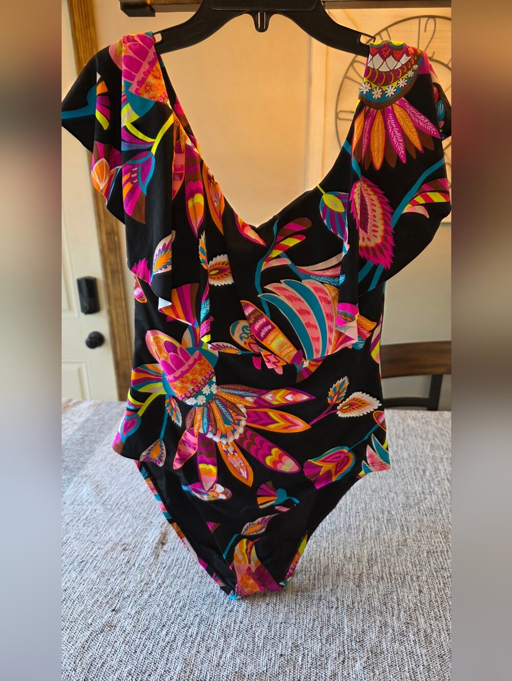 Trina Turk Black One-Piece Swimsuit with Bright Floral Print